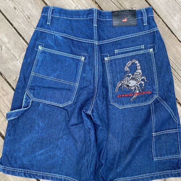 Vintage 90s Y2K EXCO Embroidered Jean Shorts Scorpion Size 30 Blue - Picture 4 of 7